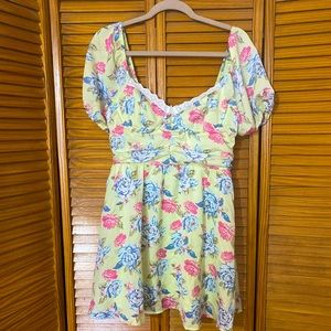 Forever 21 Floral Puff Sleeve Mini Dress - Size L